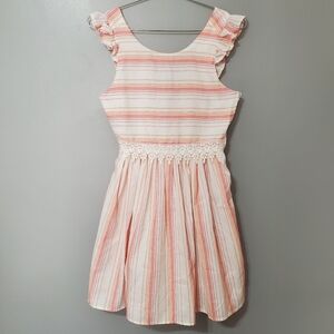 Rare Editions Pink and White Striped Spring Easter Dress with Bow Girls Size 16